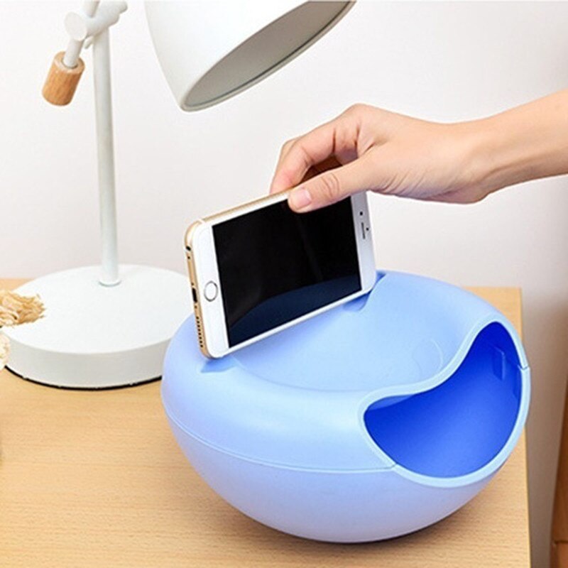 Bowl Double Layer Container Box Dish Layer Dry Fruit Snacks Seeds Containers Practical Plastic Storage Box: blue