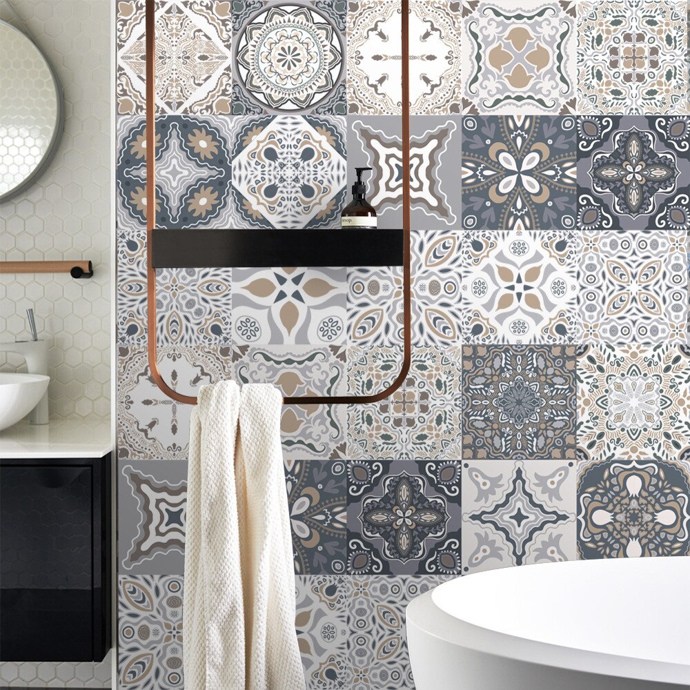 24 Pcs Waterproof PVC Retro Pattern Floor Tile Stickers Kitchen Wall Oilproof Sticker Home Decoration Living Room Decor
