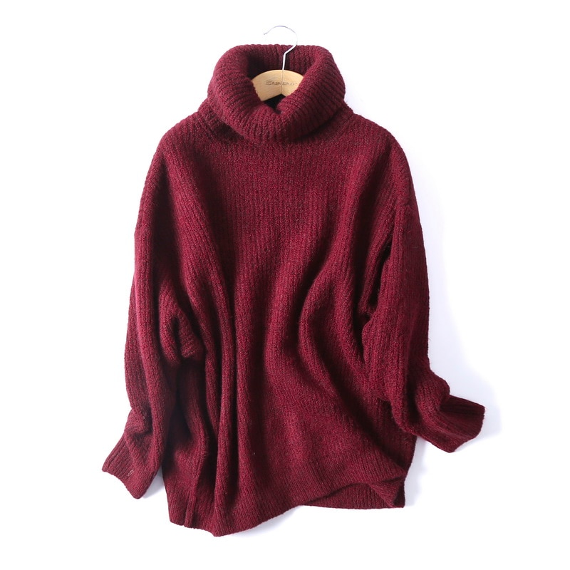 BIAORUINA Women Oversize Basic Knitted Turtleneck Sweater Female Solid Turtleneck Collar Pullovers Warm