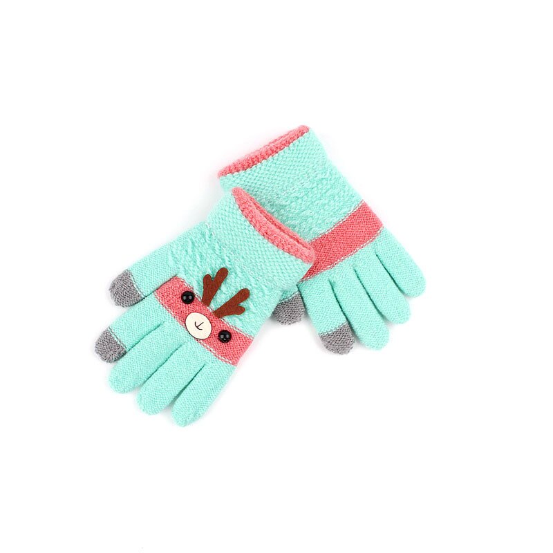 Navidad dedo cálido bebé niños Unisex tejer manoplas de Navidad Elk dibujos animados elástico niños invierno guantes accesorios gruesos: Verde