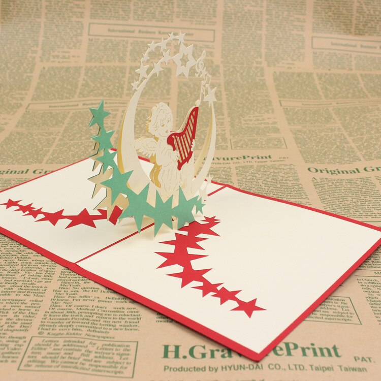10pcs/lot! Happy Birthday! Handmade 3D Paper Birthday Greeting Cards Birthday Angel in the Moon playing music
