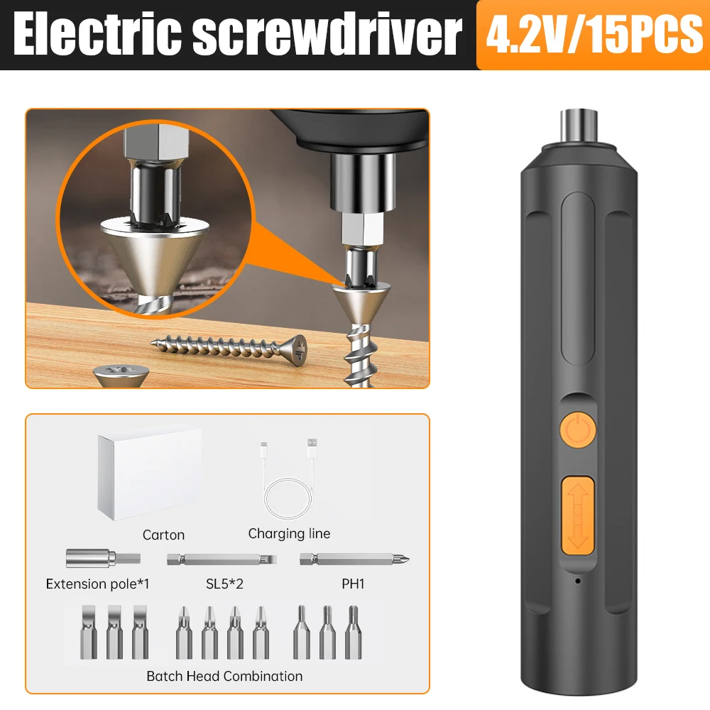 USB elektrische schroevendraaier Batterij Oplaadbare draadloze schroevendraaier Impact Draadloze schroevendraaier Boor Elektrische schroevendraaier Gereedschap
