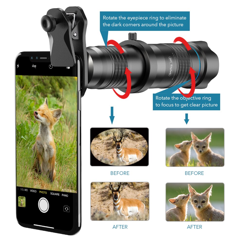 APEXEL 28x/36x/60x HD Telephoto Zoom Smartphone Monocular Telescope Camping Phone Telephoto Lens for Xiaomi/Samsung/Android