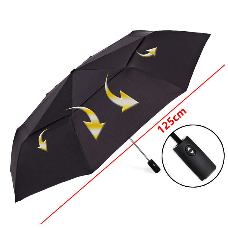 Grand parapluie automatique pour hommes et femmes, 125cm, résistant au vent, Double couche 3 pliable, parapluie de Golf, pluie et voyage