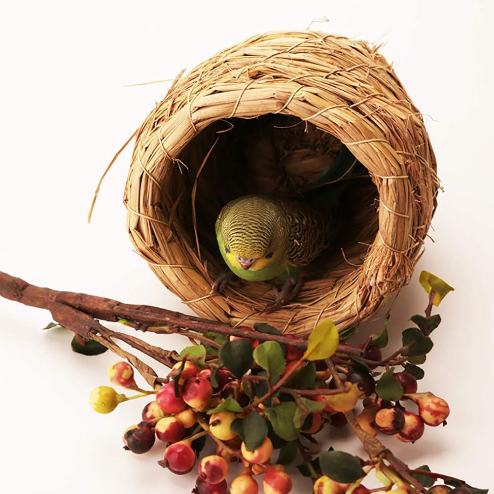 Hand-Woven Straw Bird'S Nest Outside Bird House Natural Hummingbird Nest Outdoor Decoration Woven Parrot Nest House Pet Bedroom