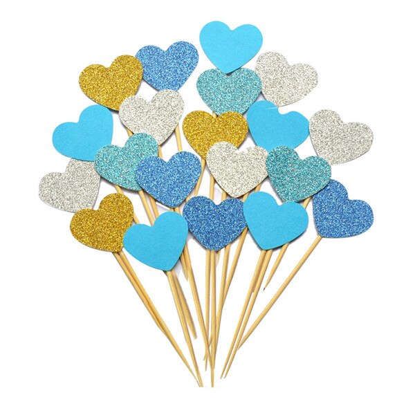 40PCS/set Handmade Lovely Pink Heart Cupcake Toppers Cake Party Supplies Birthday Wedding Party Decoration P20: Blue