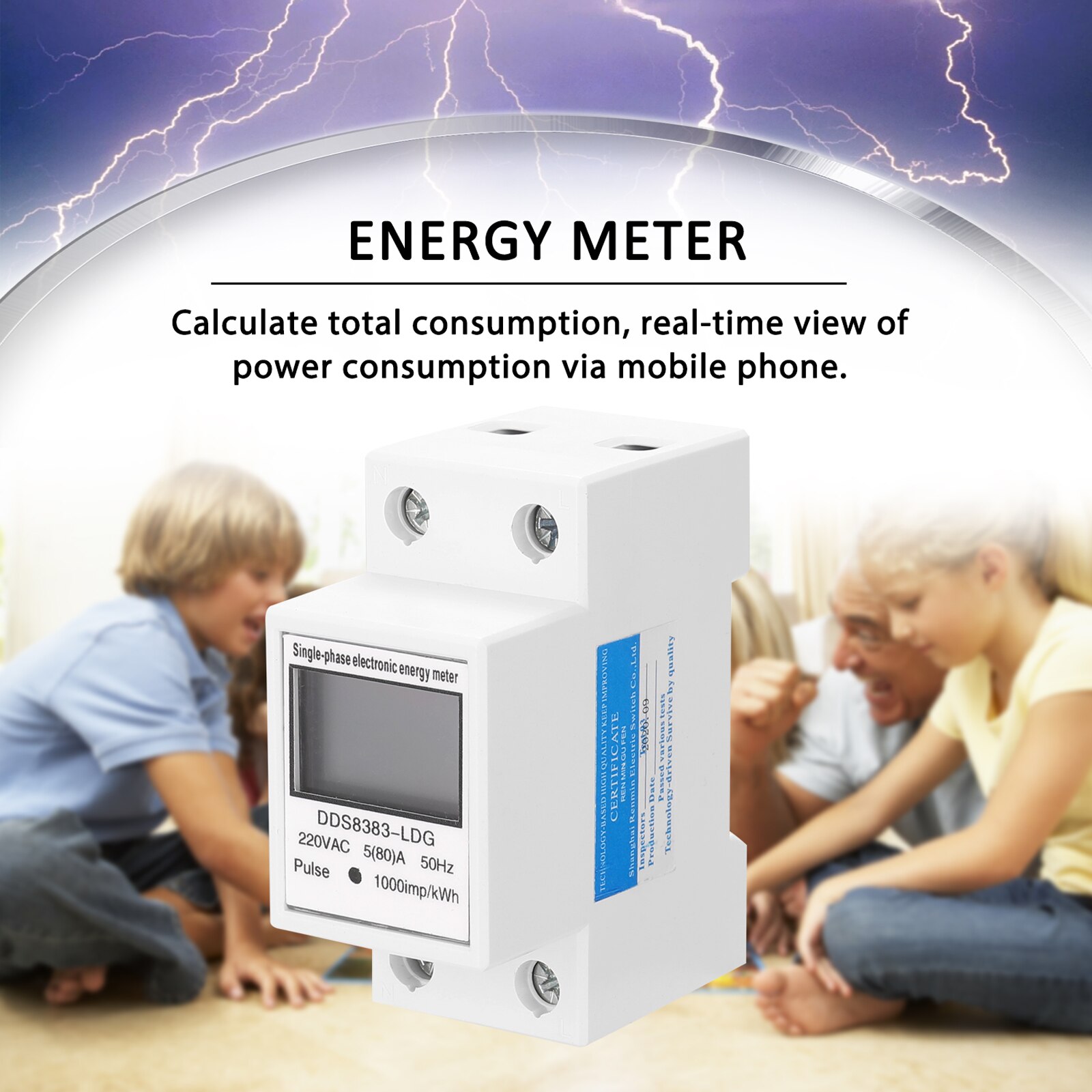 DDS-LDG 220V 50Hz Single-Phase Electricity Meter Electric Energy Meter with LCD Display 35mm Dinrail Mount