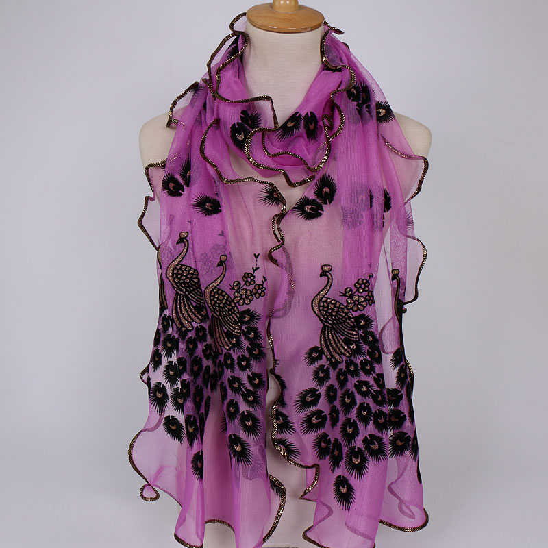 Peacock Flower Print Scarf Shawl Wrap Women Multi-Color Pashmina Scarf Soft Veil Stoles Scarves Popular Neckscarf Hijabs: Orange