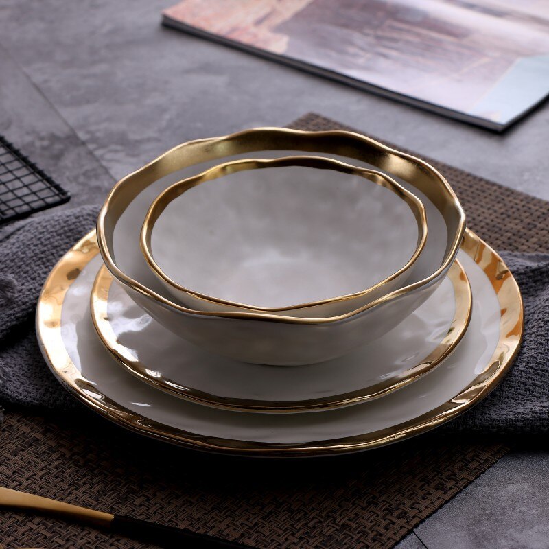Luxury Gilded Western Food Steak Pasta Plate Household 10-inches Fruit Salad Dessert Dessert Plate Restaurant Tableware