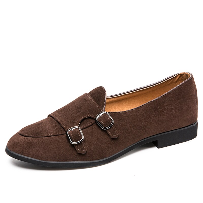 Fixsys herre loafers retro dobbel munk stropp sko pustende slip-på formell sko lett oxfords bryllup kontor sko: Brun / 6.5