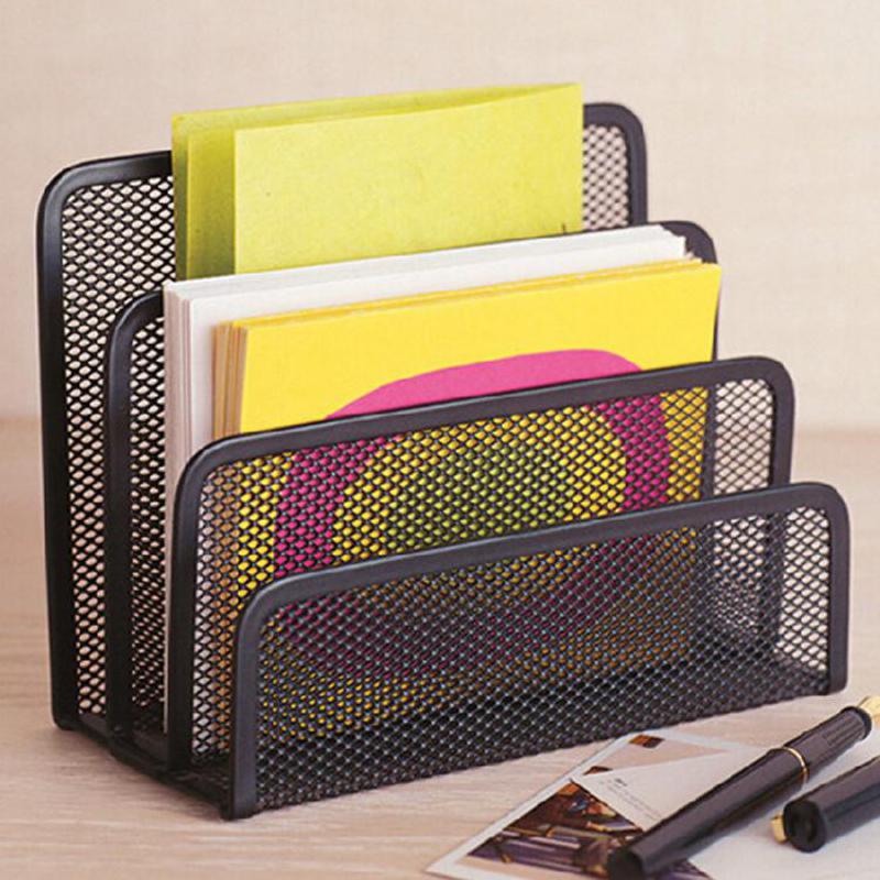 Black Metal Mesh Desk Organizer Desktop Letter Sorter Mail Tray File Organiser Office Home Bookends Book Holder Business