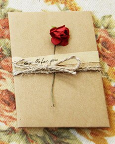 Kraft Paper Envelopes with kraft insert card flower, Wedding Invitations, Teachers' Day Card,Business Card Envelopes 10set/lot: Red rose / Small size