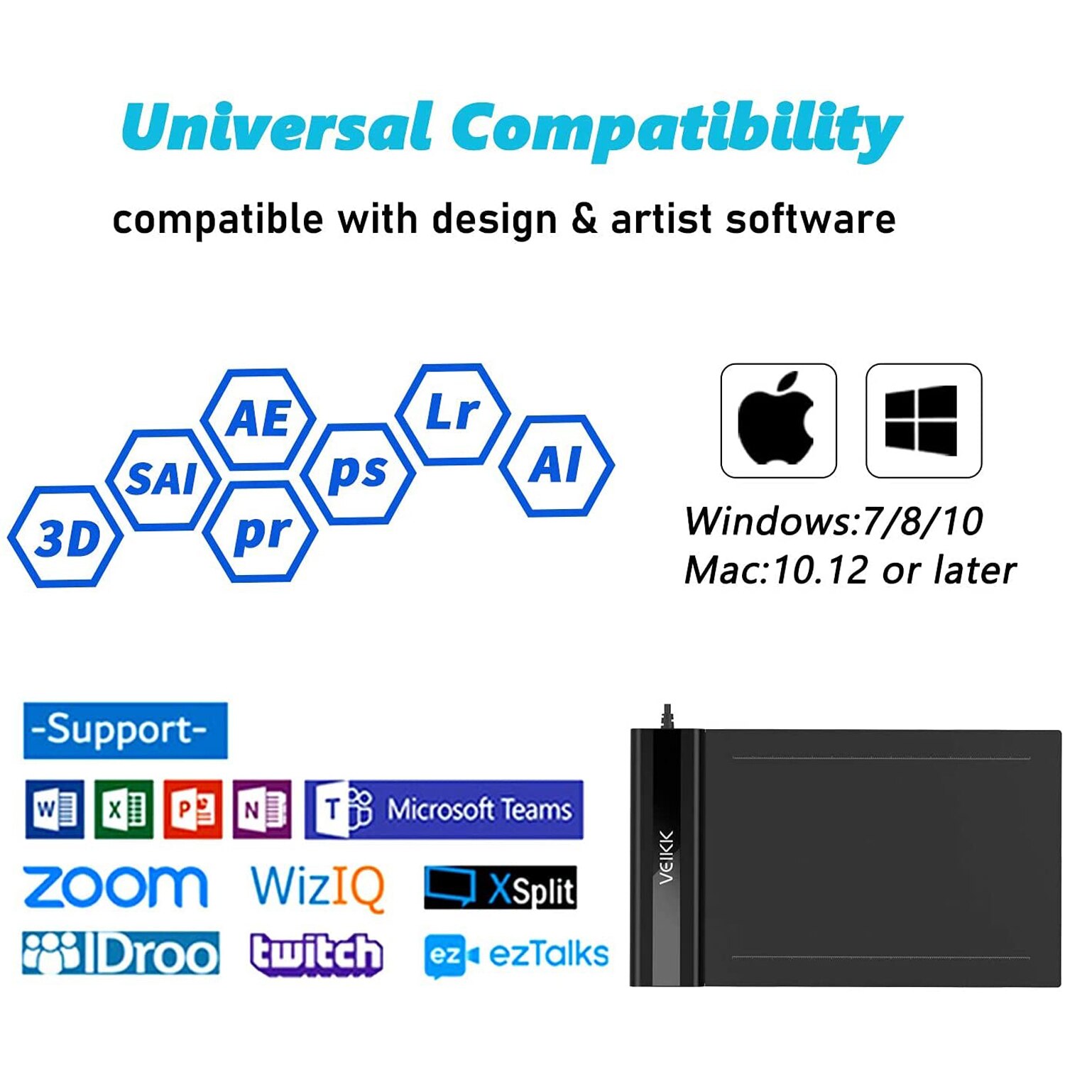 VEIKK S640 Drawing Graphic Tablet with 8192 Levels Battery-Free PenSupport Android Windows Mac Digital tablet for Game OSU