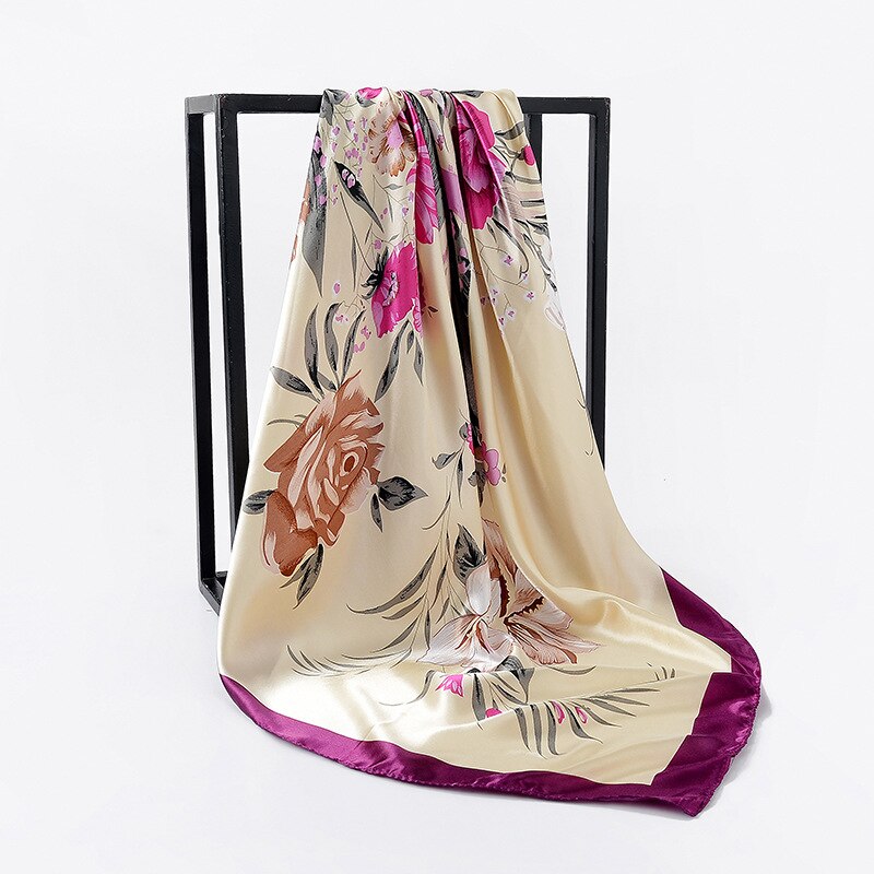 Silke satin sjal kvinnor hår halsduk rosa hhaki tryck hijab scarfs fyrkantiga sjalar och omslag halsdukar för dam 90*90cm: 11