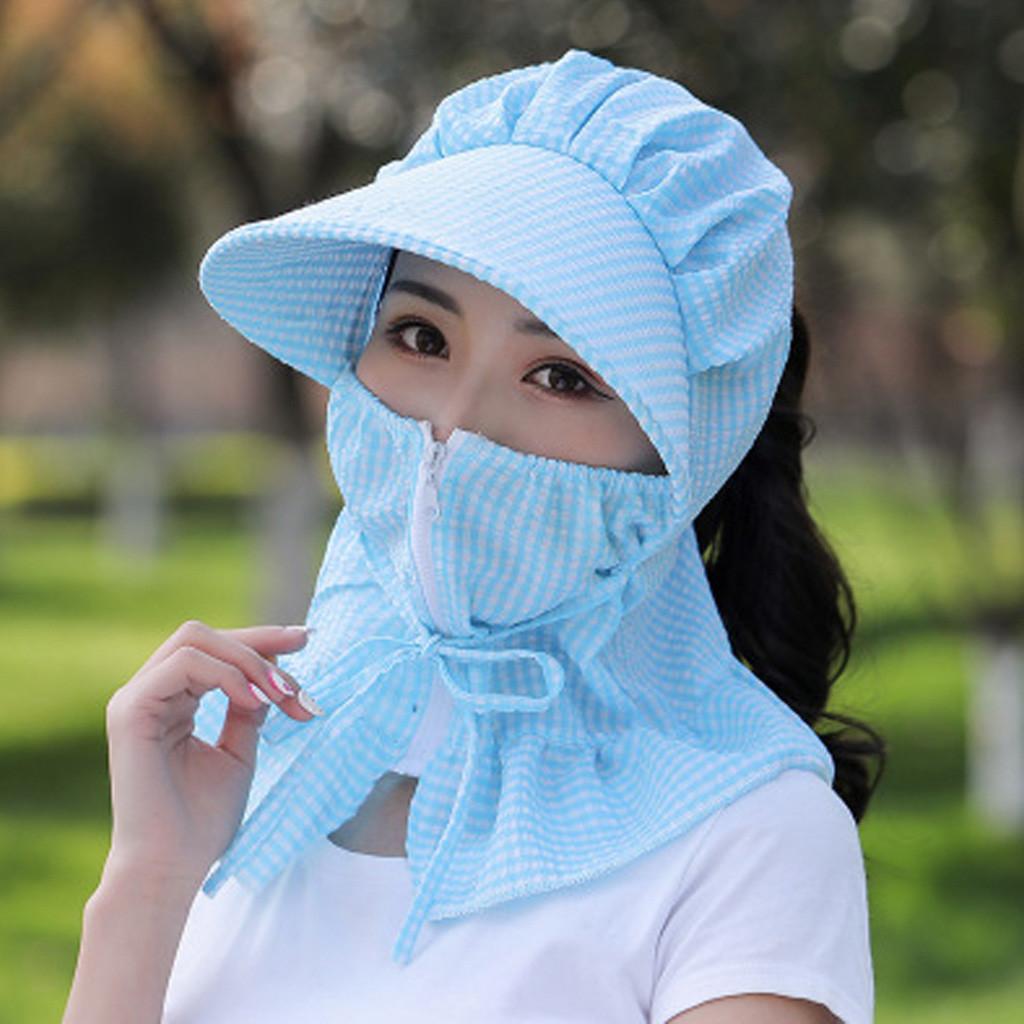 Afneembare zonnehoed voor volwassenen, dames, buitenshuis, met rits, print, beschermhoed met klep, druppels, beschermkappen