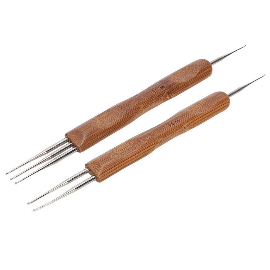 0.5 Mm Dreadlock Haak Haak Set Bamboe Handvat Diy Vlecht Haar Weven Pruik Maken Tool Pins Voor Haar Styling