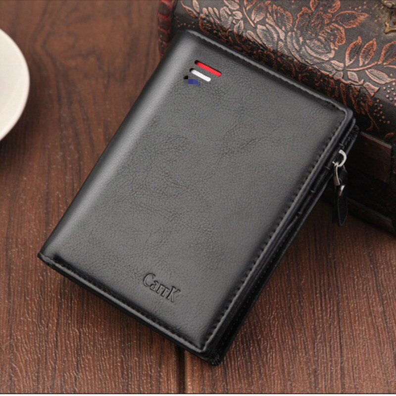 short Men wallets card purse Multifunction organ leather wallet for male zipper wallet with coin pocket: New Carrken Black