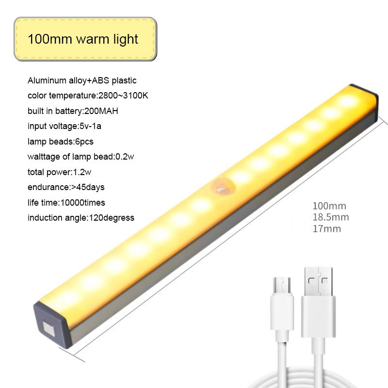 Intelligente Led Lichaam Sensing Lamp Kinderen Diy Magnetische Absorptie Gratis Bedrading Usb Opladen Smart Home Strip Verlichting: 100mm-warm light