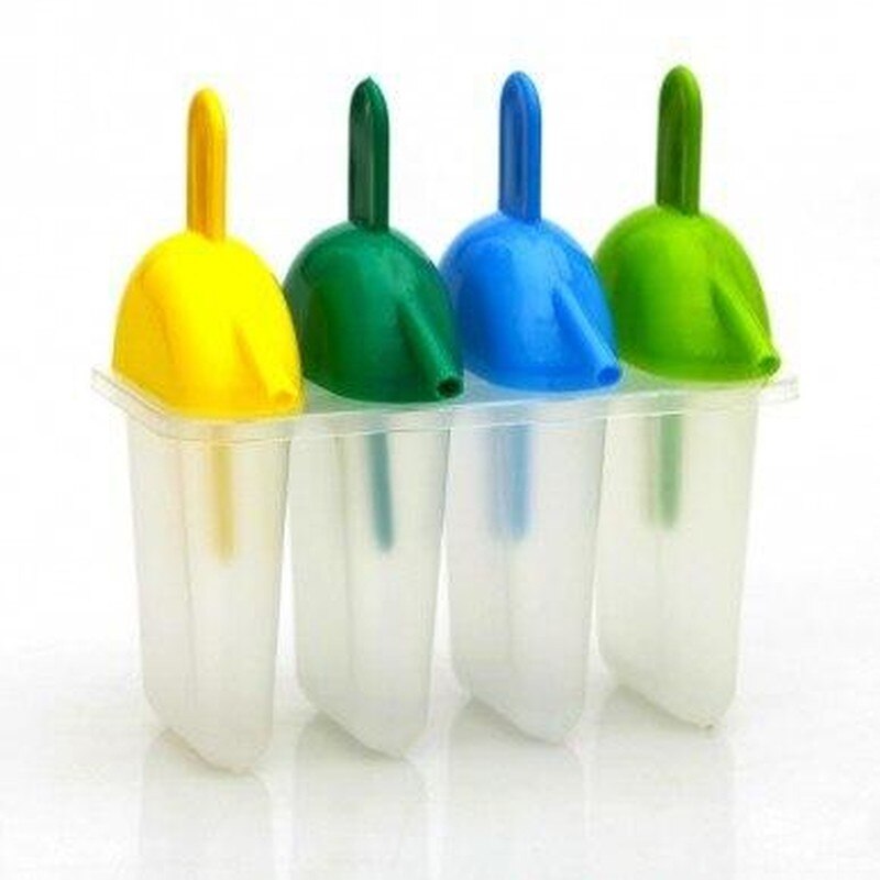 4 Cells Ice Cream Tubs with Stick Silicone Ice Cream Maker Mold Tray Freezer Candy Bar Juice Popsicle Making Tool