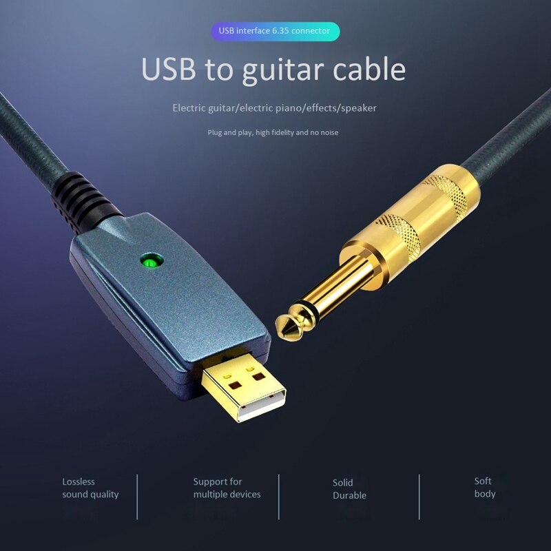 AD-USB to Guitar Cable Interface Male to 6.35mm Jack Electric Guitar Accessories Audio Connector Cord Adapter