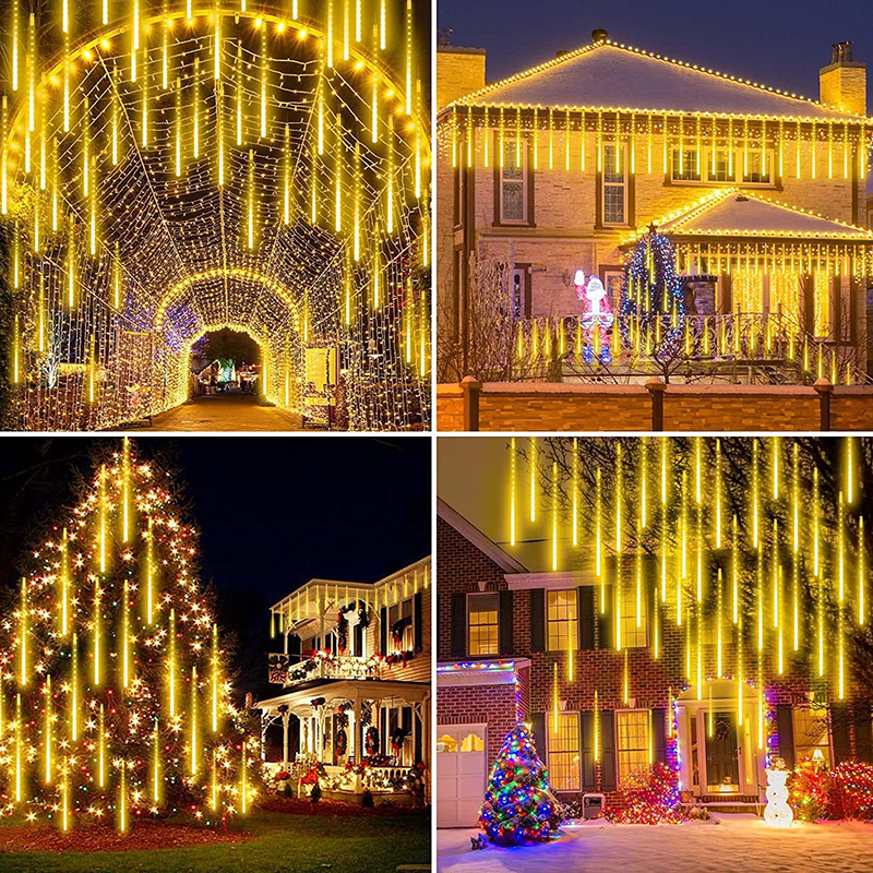 Kerst Festoen Lights Meteorenregen Led Fairy Guirlande Licht String 30Cm 50Cm 8 Tube Waterdichte Tuin Decoratie