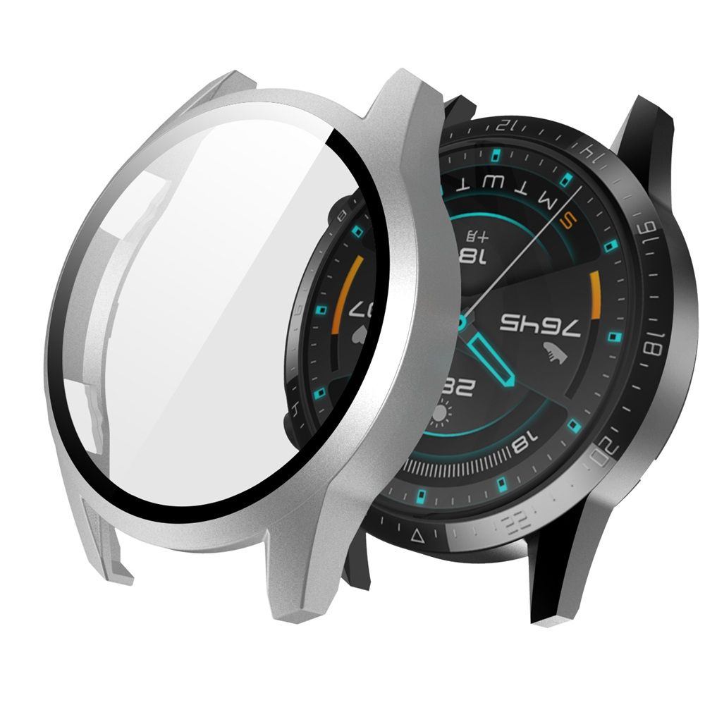Herdet glass deksel for huawei watch  gt 2 46mm stk urskive skala beskyttende etui skjermbeskytter klokke skall smartklokke tilbehør: C-sølv