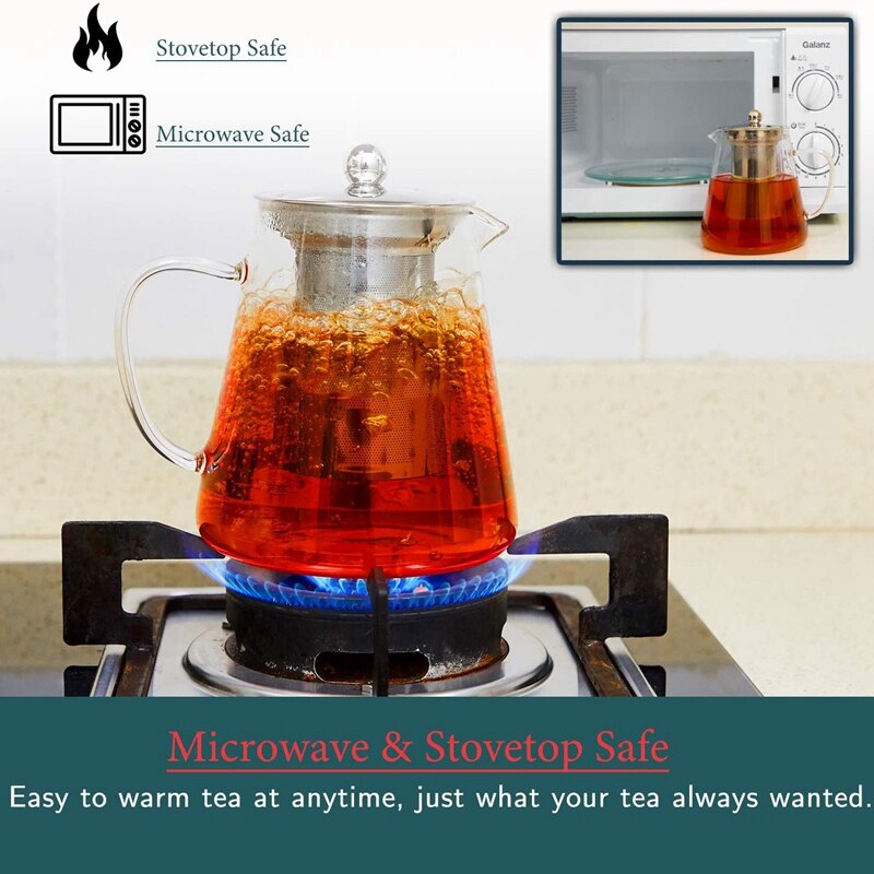 Glass Teapot with Stainless Steel Removable Infuser for Loose Leaf Tea, Bonus Tea Kettle & Infuser Coaster, 950Ml