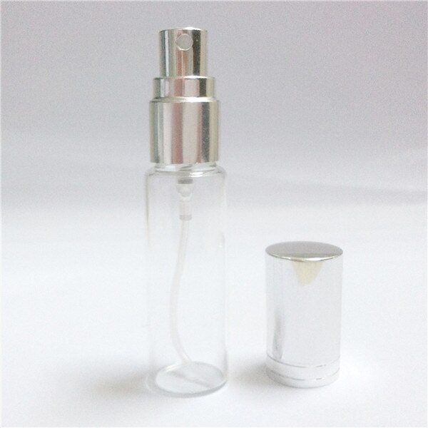 5 unids/lote 5ml 10ML 10ml botellas de aerosol de Perfume de Color muestra botellas de Spray botella rellenable botella de Translucence muestra botella de Perfume de aerosol: 5ML / Shiny silver