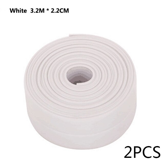 2 stk pvc klæbebånd holdbar brug 1 rulle køkken badeværelse vægforseglingstape gadgets vandtæt støbefast 3.2 mx 3.8cm/2.2cm: 2 stk hvid-s