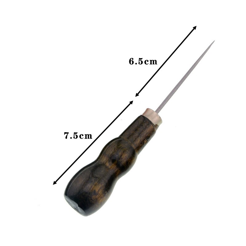 Herramienta de aguja de hierro con mango de madera, punzón multiusos para coser a mano, cónica, suministros para zapatos de cuero, 1 ud.