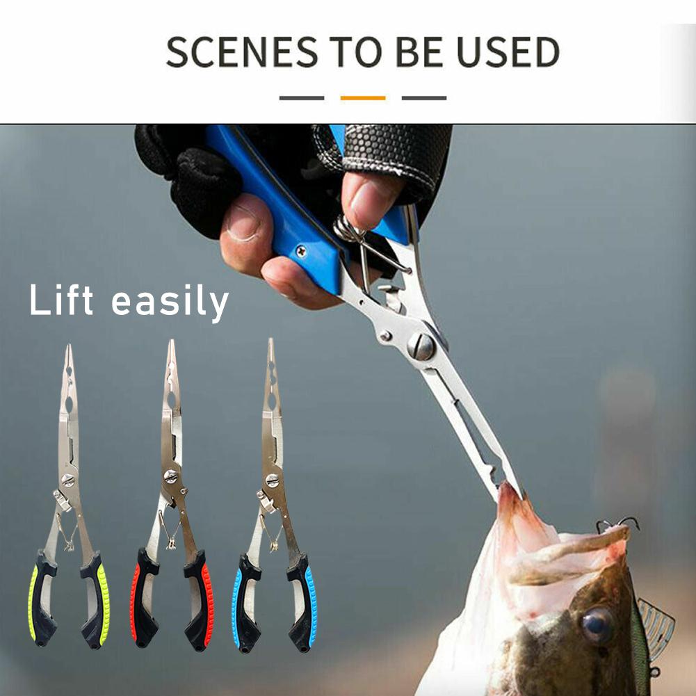 Alicates de pesca de punta larga, removedor de anzuelos de acero inoxidable, corte de línea de pesca, gancho atado, alicates de pesca multifuncionales