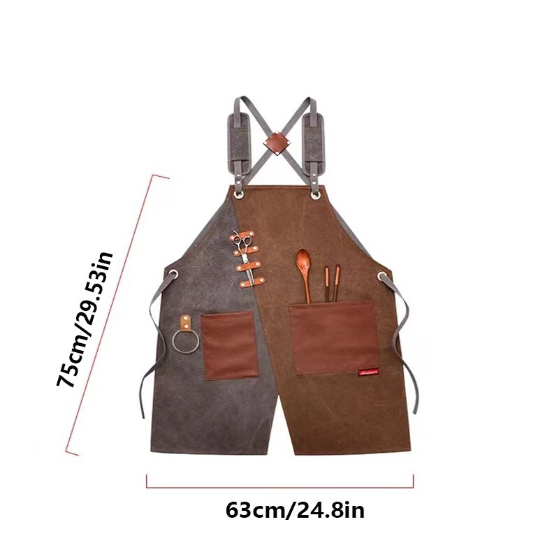 Canvas Chef Apron Cross Back with Pockets for Women Men Adjustable Strap And Large Pockets ApronKitchen Cooking Baking Bib