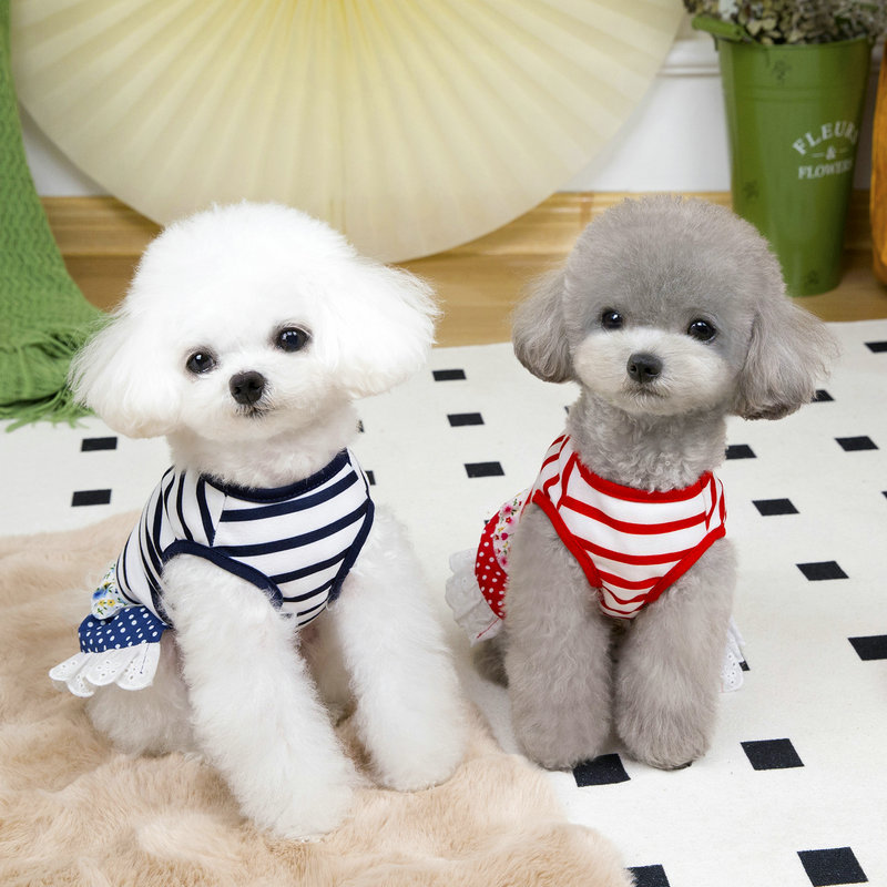 Vestidos a rayas para perros, ropa de verano para perros, falda de princesa de encaje para cachorros, bonito vestido de gato con puntos, disfraces para mascotas, ropa para Chihuahua