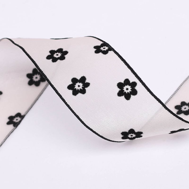 Cinta de gasa Floral flocada para el pelo, accesorios artesanales hechos a mano, Material YM2022031605, 10 yardas, 38MM: 1