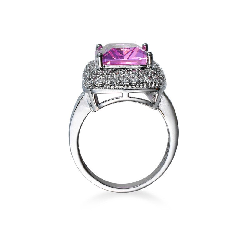 Lusso Femminile Grande Rosa Quadrato di Pietra Anello di colore Argento di Grandi Dimensioni Da Sposa Anello di Promessa di Amore Anelli di Fidanzamento per Le Donne