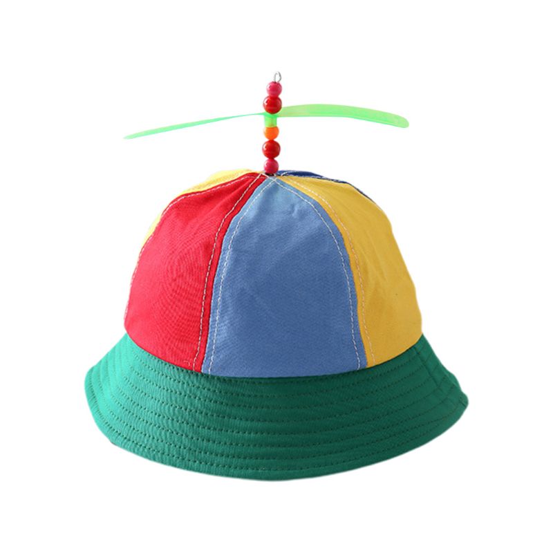 Barn barn bomull helikopter propeller hink keps färg block lapptäcke slända pärlstav sommar solskydd fiskare hatt: Barn