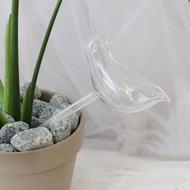 Alimentador de agua automático para plantas y flores de jardín dispositivos de riego automático, alimentador de agua de vidrio transparente, dispositivos de riego con forma de pájaro, 2 uds.