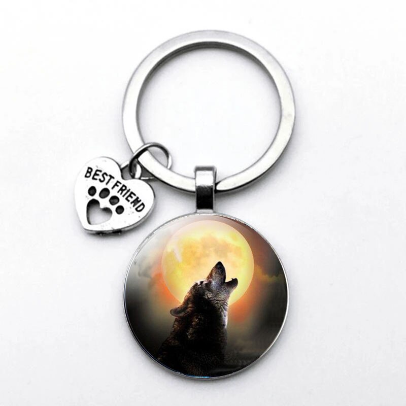 Porte-clés loup dans la nuit, porte-clés tête de loup, bijoux pour hommes,: Rose