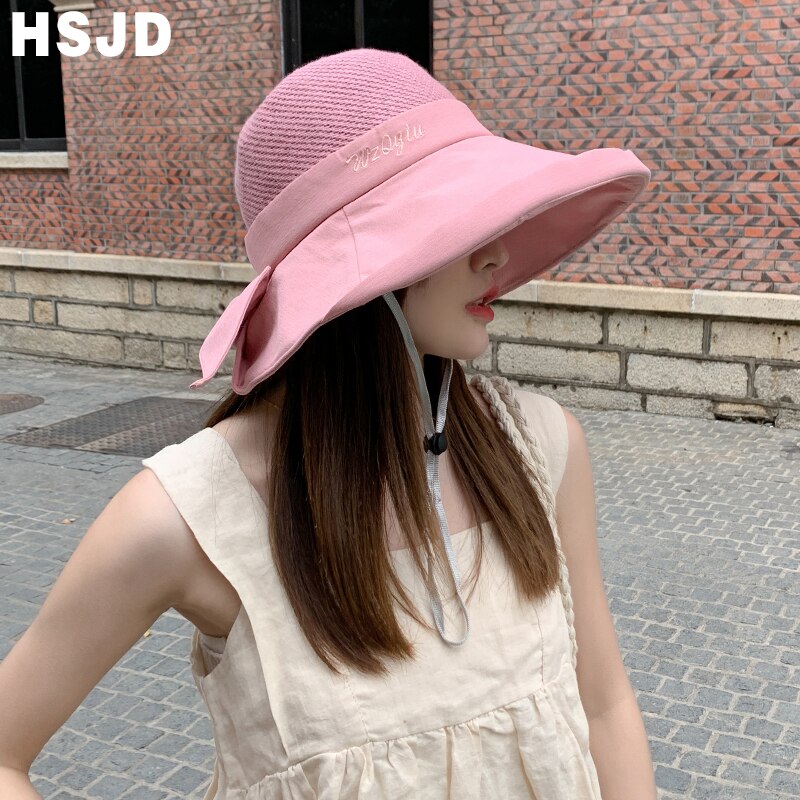 Chapeau de soleil en maille souple pour femmes, seau pliable, à Large bord, nœud papillon, Anti-UV, pour la plage, nouveauté, été,
