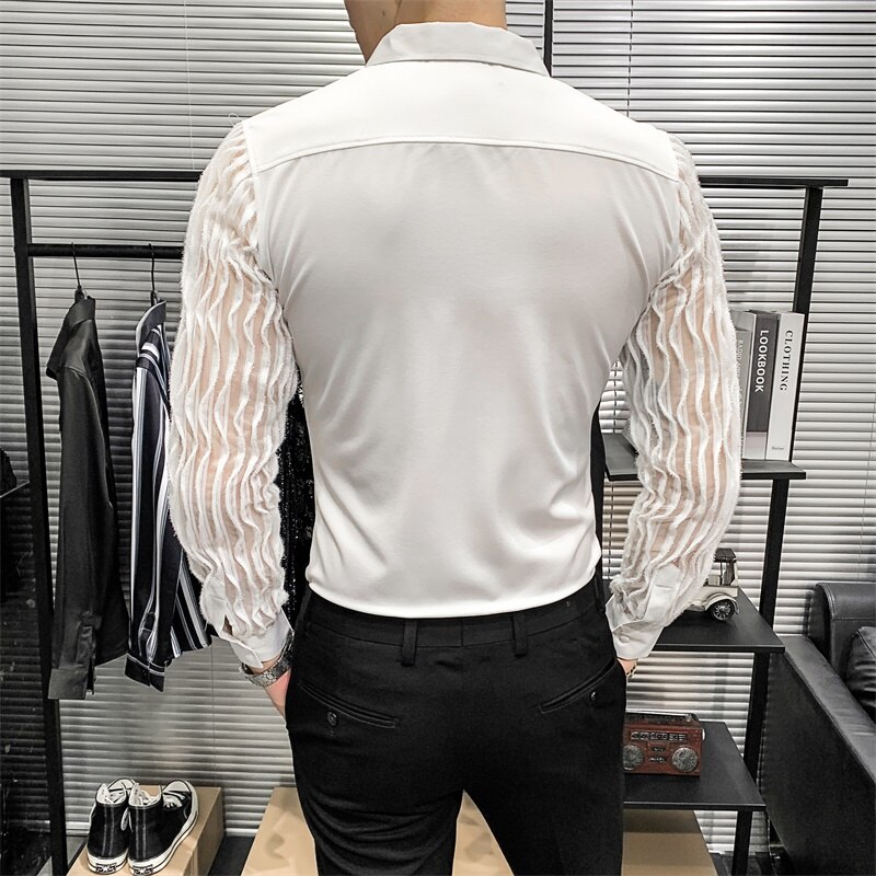 Blonder hule skjorter for menn lange ermer slim fit streetwear sosial fest bluse nattklubb sanger dj klær camisas para hombre