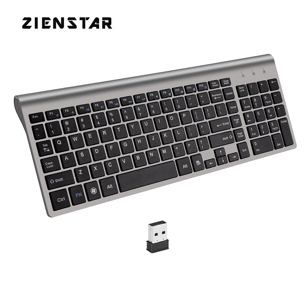 Zienstar – clavier muet sans fil anglais 2.4 ghz, connexion Stable avec récepteur USB, 4 couleurs, pour présentation de voyage au bureau et à la maison