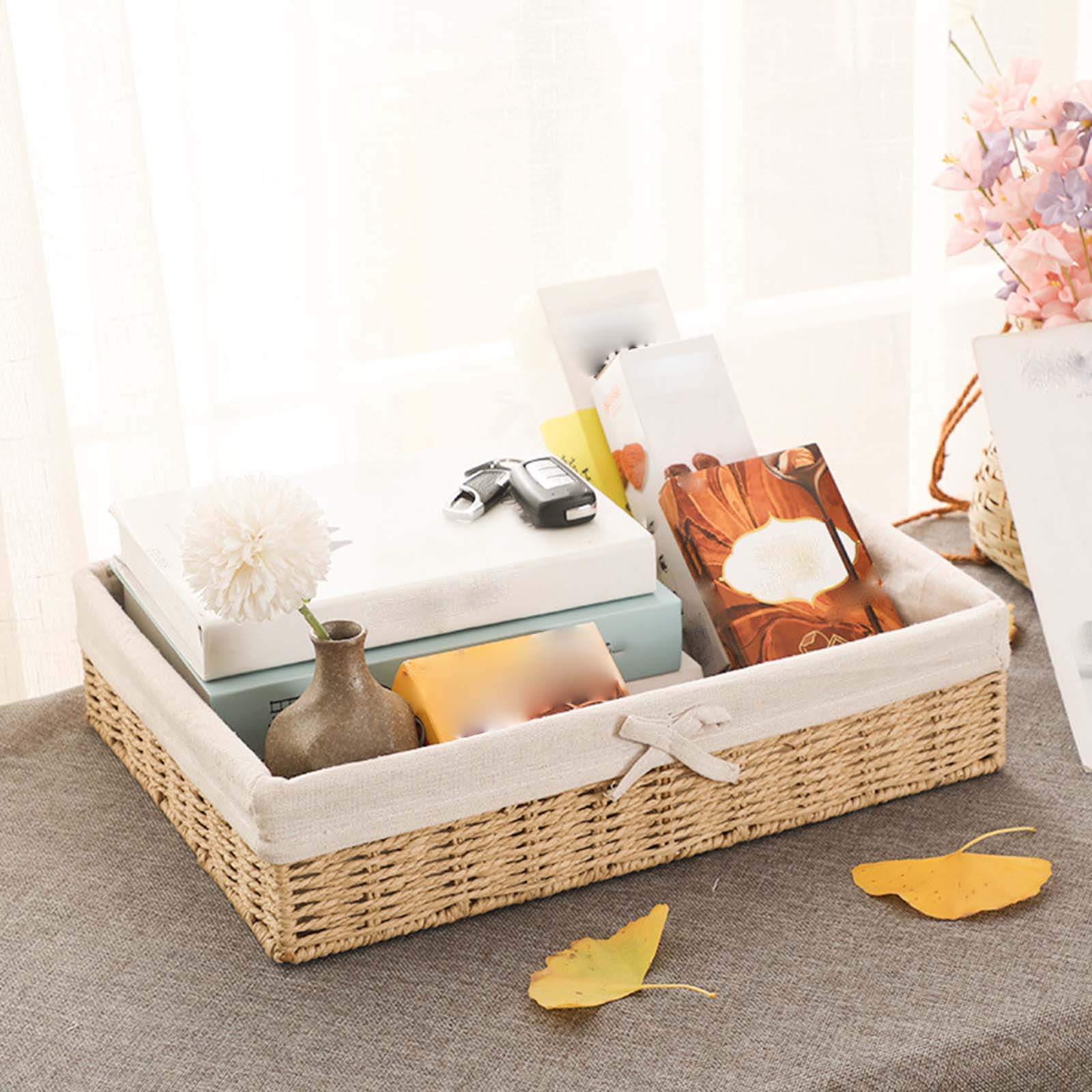 Gevlochten Manden Decoratieve Mand Rechthoekige Organizer Container Papieren Touw