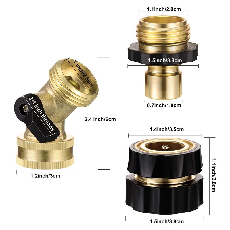 2 Pieces Ball Brass Shut Off Valve Gooseneck Garden Hose Connector and 2 Pieces 3/4 Inch Fitting Garden Hose Quick Connector Mal