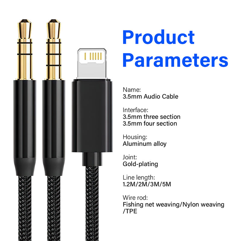 Vergulde AUX-kabel voor iPhone 14 13 12 11 Pro Max X 8 Verlichting naar 3,5 mm Jack Hoofdtelefoon Auto Muziek Adapter Audio-snoer TRS TRRS