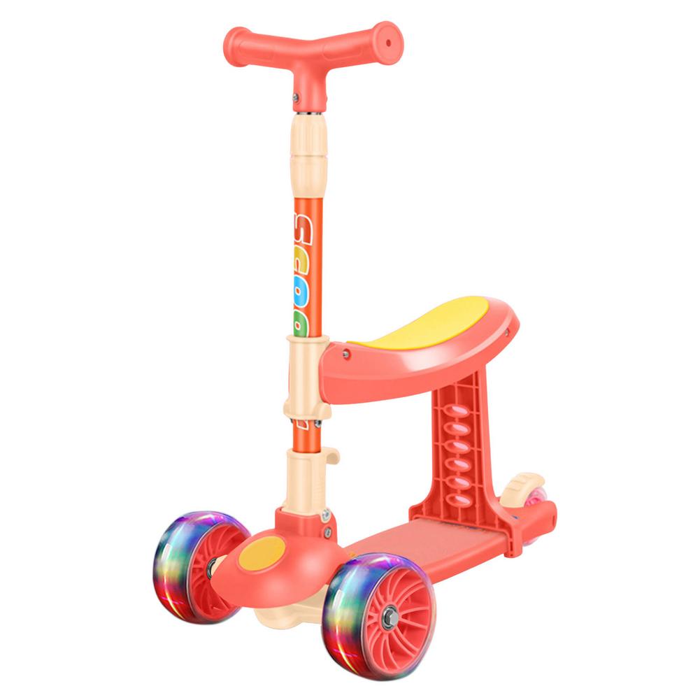 Children's Kick Scooter Folding Skateboard Kids Adjustable Height Flashing Light 3 Wheels Foot Scooters Boy Girl Scooter: red