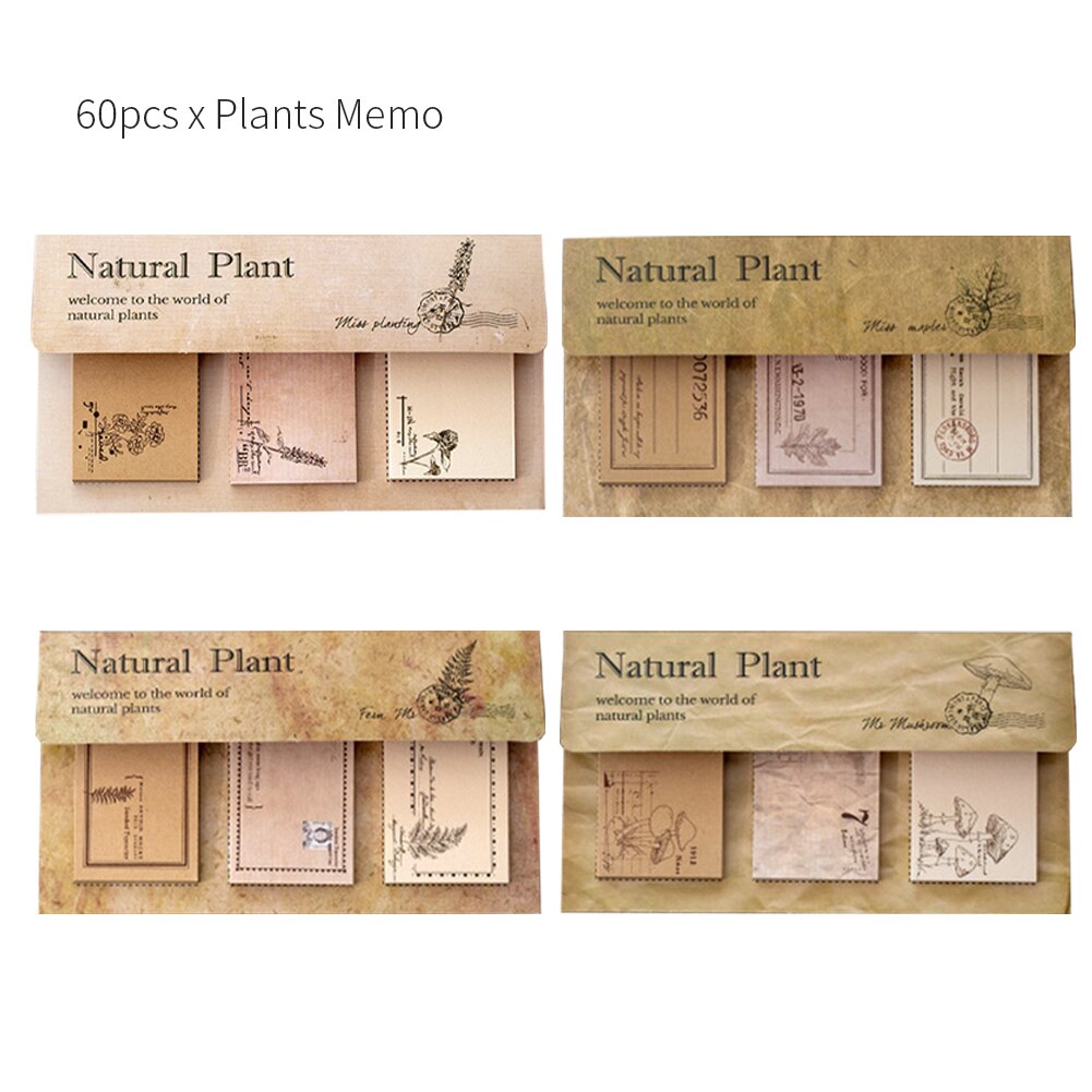 60pcs/set Diary Planner Vintage Sticker Decal Writing Stationery DIY Student Plants Memo Scrapbooking Sheet Note Pad