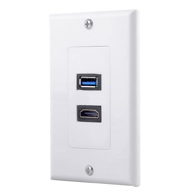1x 2Port HDMI+USB 3.0 Female Wall Face Plate Panel Outlet Socket Extender White