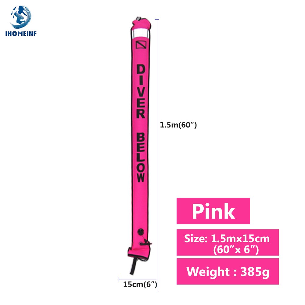 Oberflächenboje 1.5m 1.8m farbige tauchboje mit guter sichtbarkeit, aufblasbare sicherheitsboje für taucher, zubehör für tauchausrüstung: 1.5m 15cm rosa