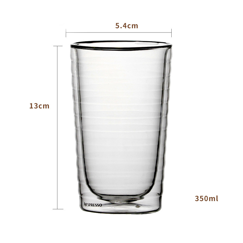 Taza de café transparente de doble capa resistente al calor, Juego de vasos creativos para agua, leche y vino, 85 y 150ml: 350ml