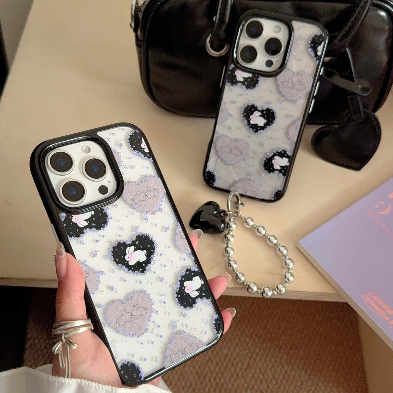 Liebe Kaninchen niedlichen Hasen Blumenschutz Rückseite für iPhone 15 16 Profi Max 13 14 Profi Max Karikatur Handyhülle Anhänger Capa